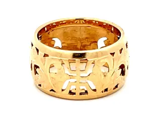 Mings Longevity Cutout Band Ring Solid Yellow Gold