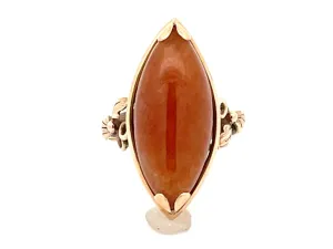 Mings Marquis Red Jade Ring in 14k Yellow Gold