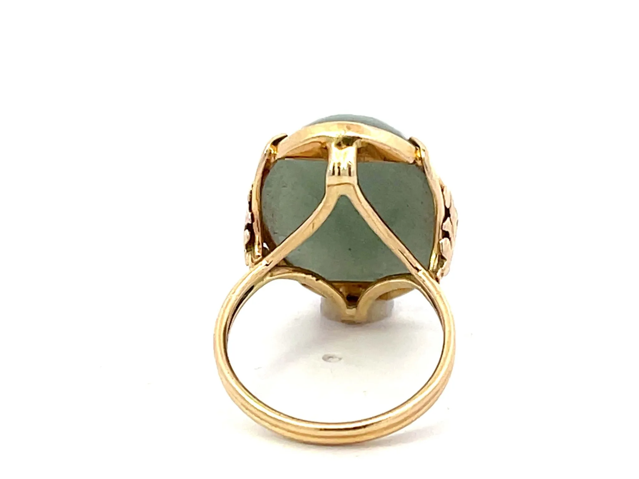 Mings Oval Cabochon Green Jade Ring 14k Yellow Gold