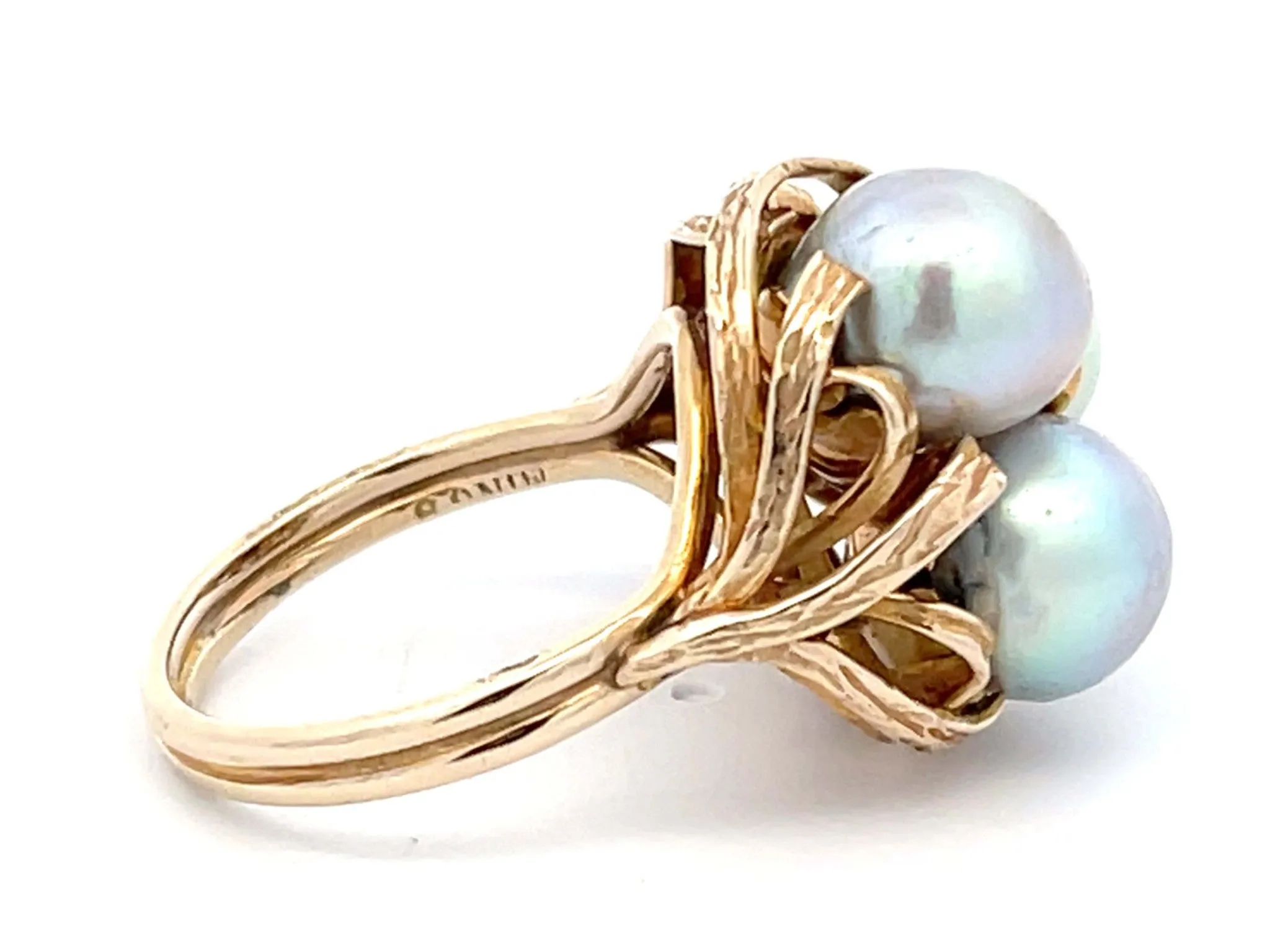 Mings Three Silver Pearl Ring in 14k Yellow Gold