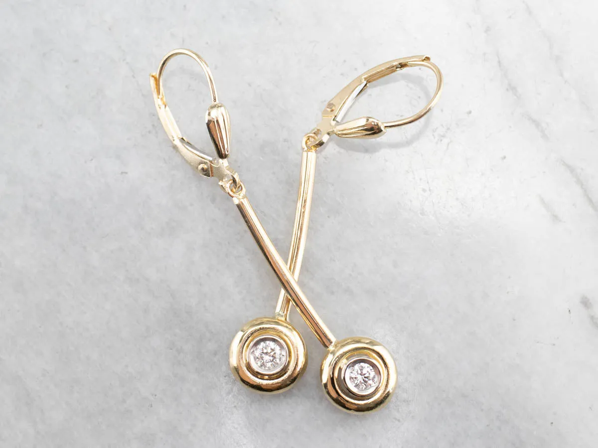 Minimalist Diamond Gold Bar Drop Earrings