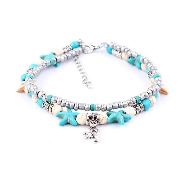 Miss JQ Vintage Design Starfish Turtle Anklets For Women Handmade Beaded Ankle Bracelet Foot Jewelry bracelet cheville femme