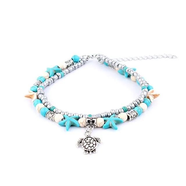 Miss JQ Vintage Design Starfish Turtle Anklets For Women Handmade Beaded Ankle Bracelet Foot Jewelry bracelet cheville femme