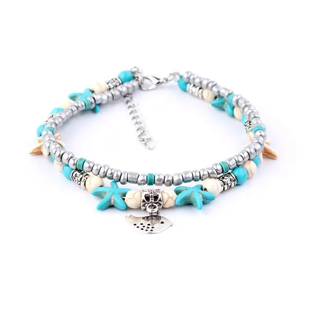 Miss JQ Vintage Design Starfish Turtle Anklets For Women Handmade Beaded Ankle Bracelet Foot Jewelry bracelet cheville femme