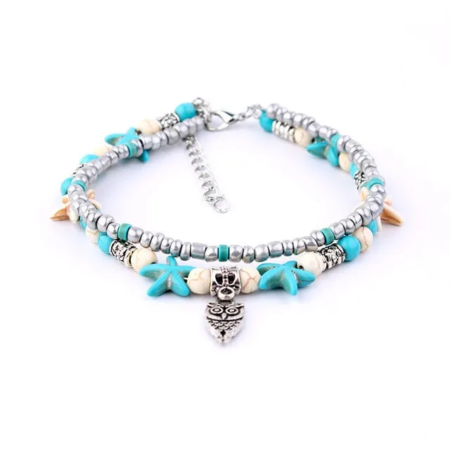 Miss JQ Vintage Design Starfish Turtle Anklets For Women Handmade Beaded Ankle Bracelet Foot Jewelry bracelet cheville femme