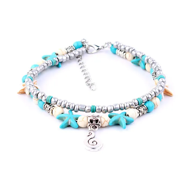 Miss JQ Vintage Design Starfish Turtle Anklets For Women Handmade Beaded Ankle Bracelet Foot Jewelry bracelet cheville femme