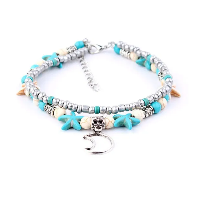 Miss JQ Vintage Design Starfish Turtle Anklets For Women Handmade Beaded Ankle Bracelet Foot Jewelry bracelet cheville femme