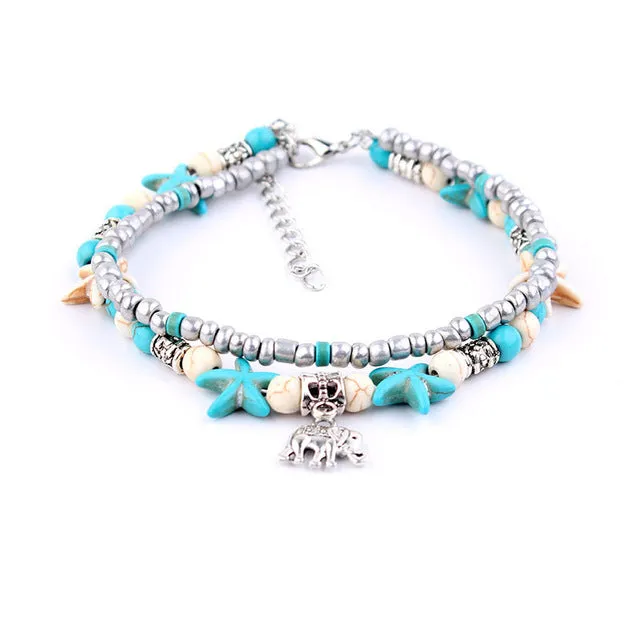 Miss JQ Vintage Design Starfish Turtle Anklets For Women Handmade Beaded Ankle Bracelet Foot Jewelry bracelet cheville femme