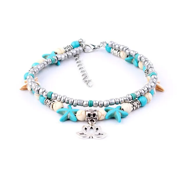 Miss JQ Vintage Design Starfish Turtle Anklets For Women Handmade Beaded Ankle Bracelet Foot Jewelry bracelet cheville femme