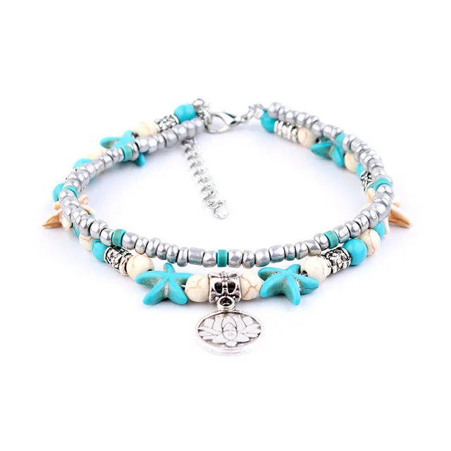 Miss JQ Vintage Design Starfish Turtle Anklets For Women Handmade Beaded Ankle Bracelet Foot Jewelry bracelet cheville femme