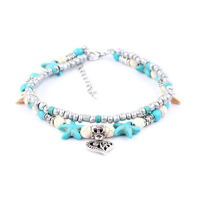 Miss JQ Vintage Design Starfish Turtle Anklets For Women Handmade Beaded Ankle Bracelet Foot Jewelry bracelet cheville femme