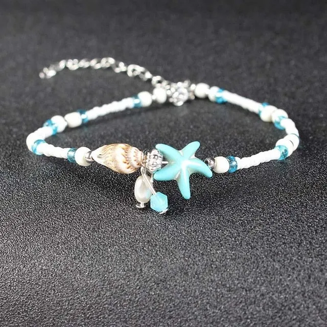Miss JQ Vintage Design Starfish Turtle Anklets For Women Handmade Beaded Ankle Bracelet Foot Jewelry bracelet cheville femme