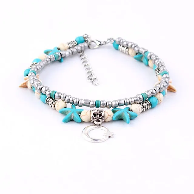 Miss JQ Vintage Design Starfish Turtle Anklets For Women Handmade Beaded Ankle Bracelet Foot Jewelry bracelet cheville femme