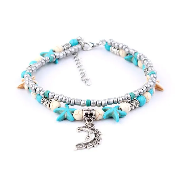 Miss JQ Vintage Design Starfish Turtle Anklets For Women Handmade Beaded Ankle Bracelet Foot Jewelry bracelet cheville femme