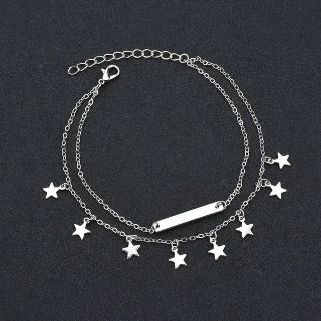 MissCyCy Boho Style Star Anklet Fashion Multilayer Foot Chain 2018 New Ankle Bracelet for Women Beach Accessories Gift