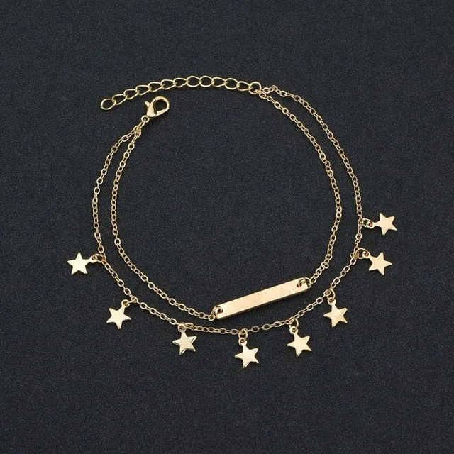 MissCyCy Boho Style Star Anklet Fashion Multilayer Foot Chain 2018 New Ankle Bracelet for Women Beach Accessories Gift