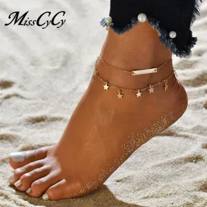MissCyCy Boho Style Star Anklet Fashion Multilayer Foot Chain 2018 New Ankle Bracelet for Women Beach Accessories Gift