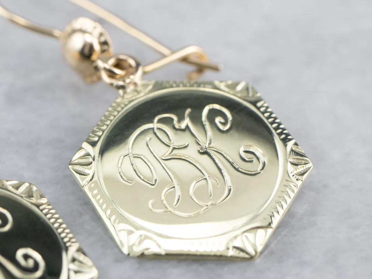 Monogram "BK" Gold Drop Earrings