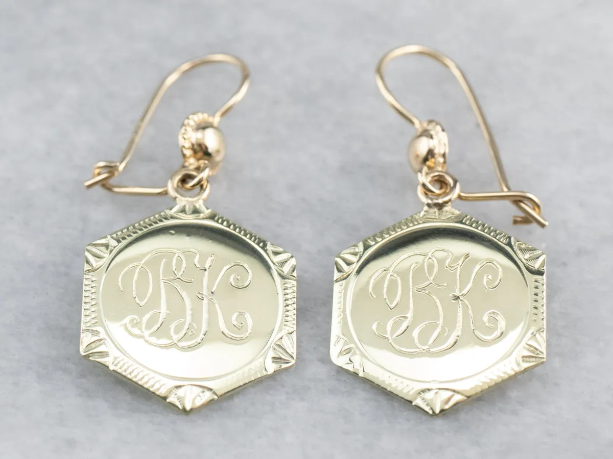 Monogram "BK" Gold Drop Earrings