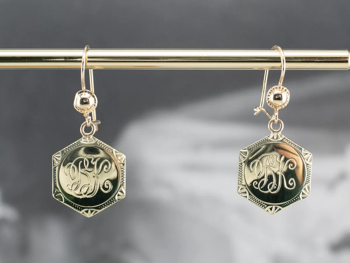 Monogram "BK" Gold Drop Earrings