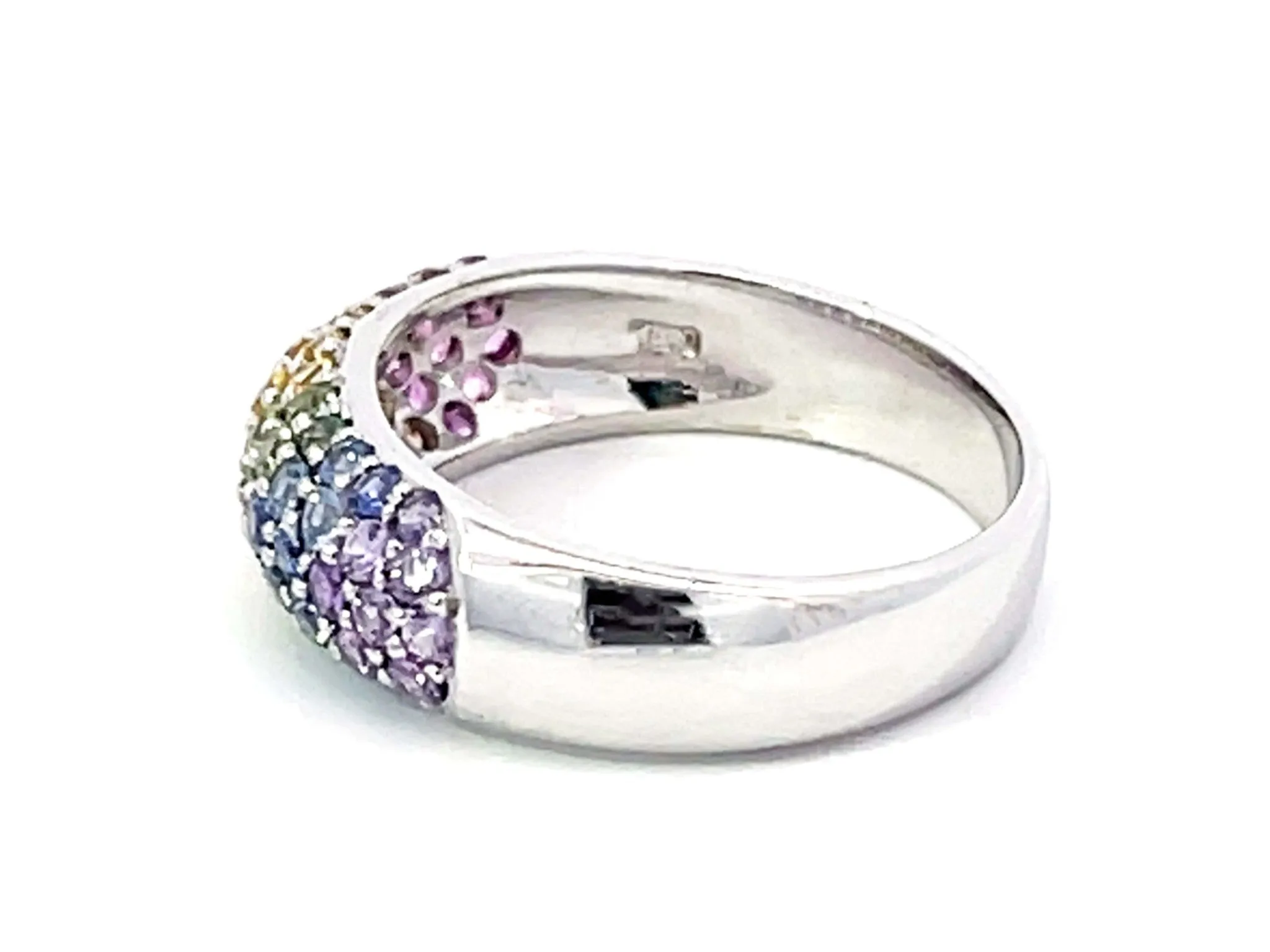 Multi Colored Sapphire Dome Ring in 18K White Gold