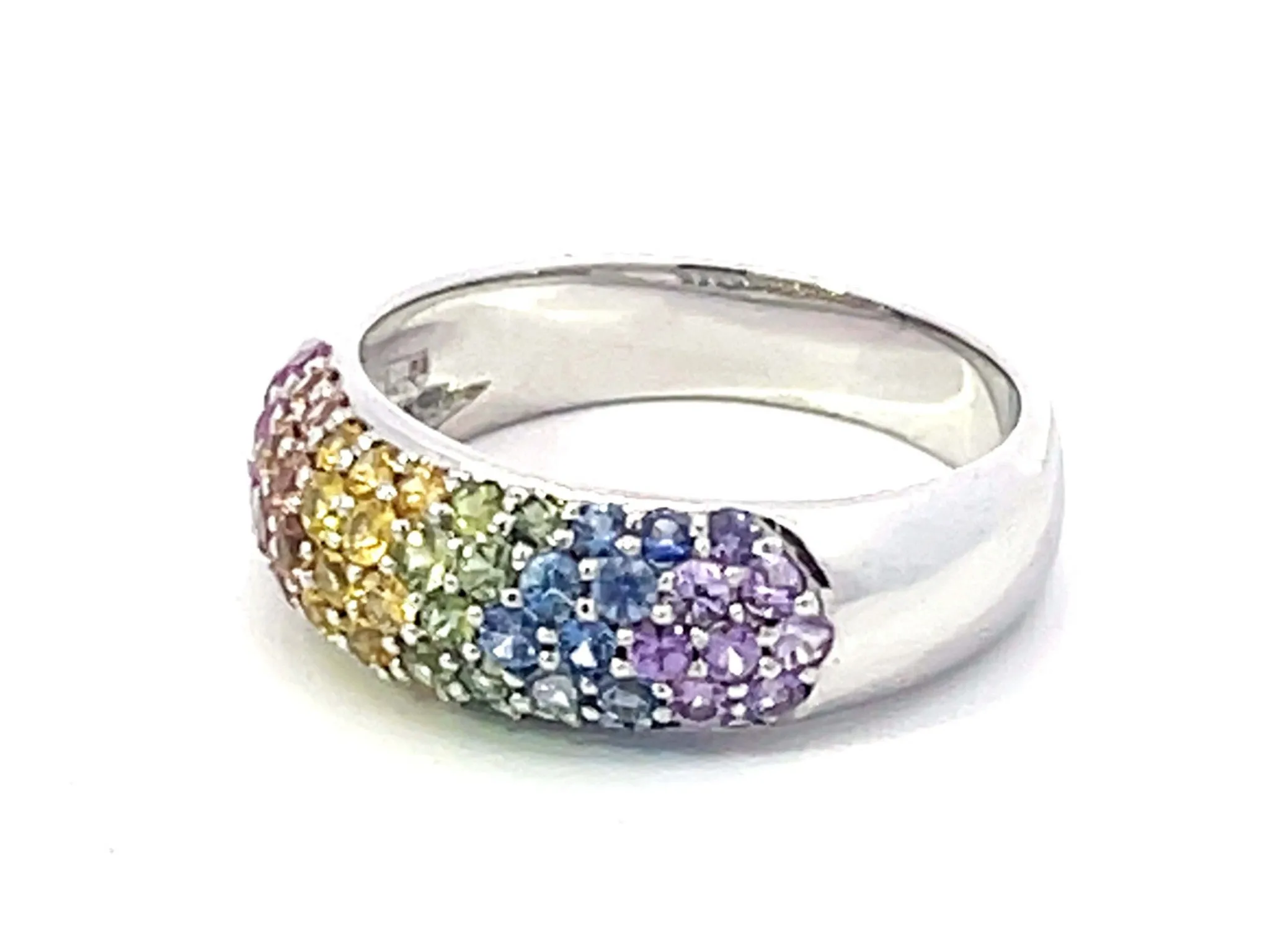 Multi Colored Sapphire Dome Ring in 18K White Gold