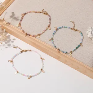 Multicolor Faceted Beads Anklet with Gold Moon & Stars - Elegant & Charming Jewelry for Women