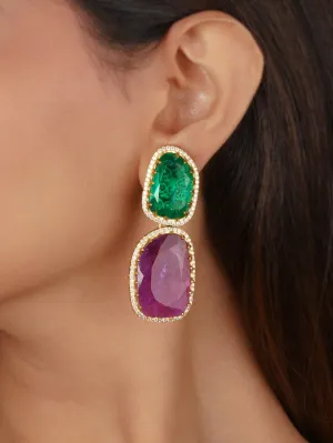 Multicolor Gold Plated Faux Diamond Earrings - CZEAR601