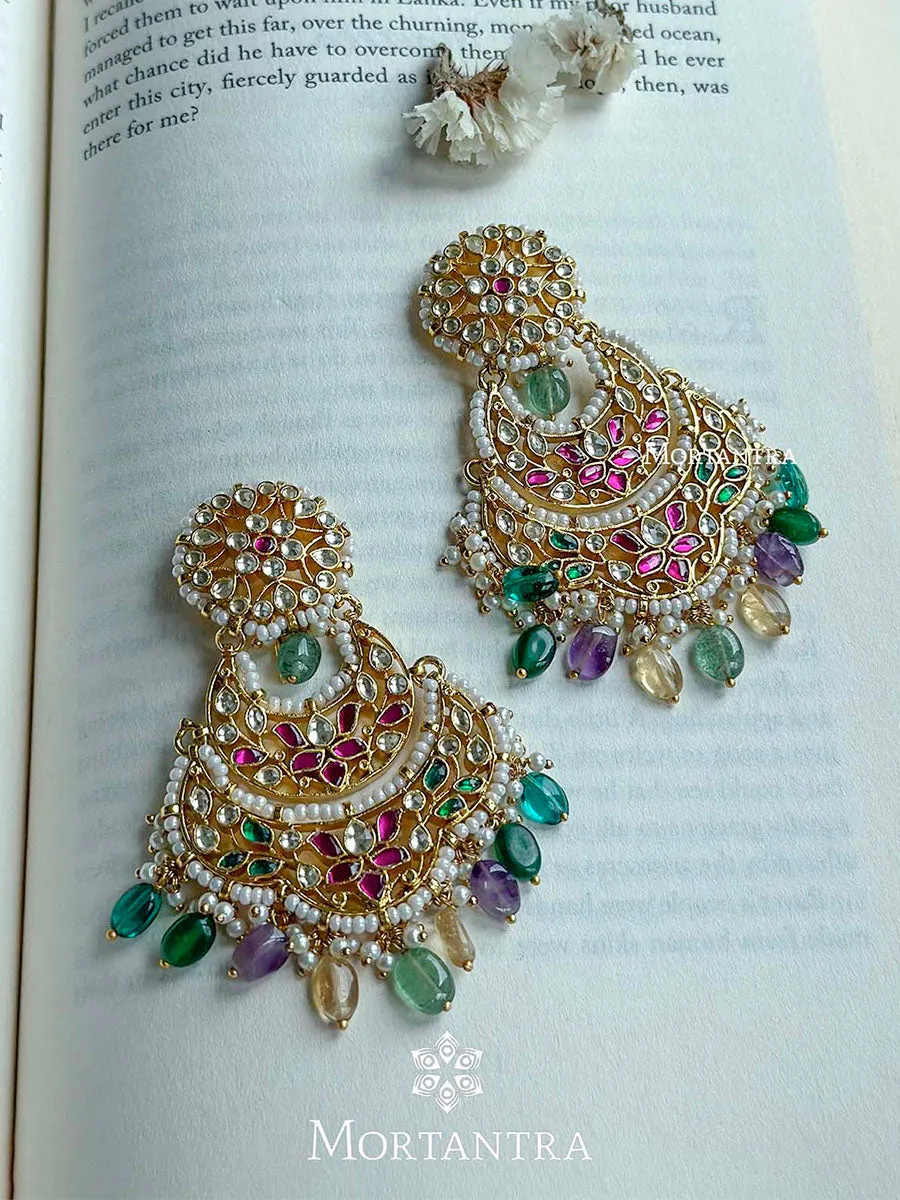 Multicolor Gold Plated Jadau Kundan Earrings - ME1058M