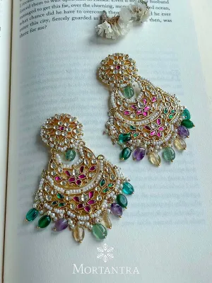 Multicolor Gold Plated Jadau Kundan Earrings - ME1058M