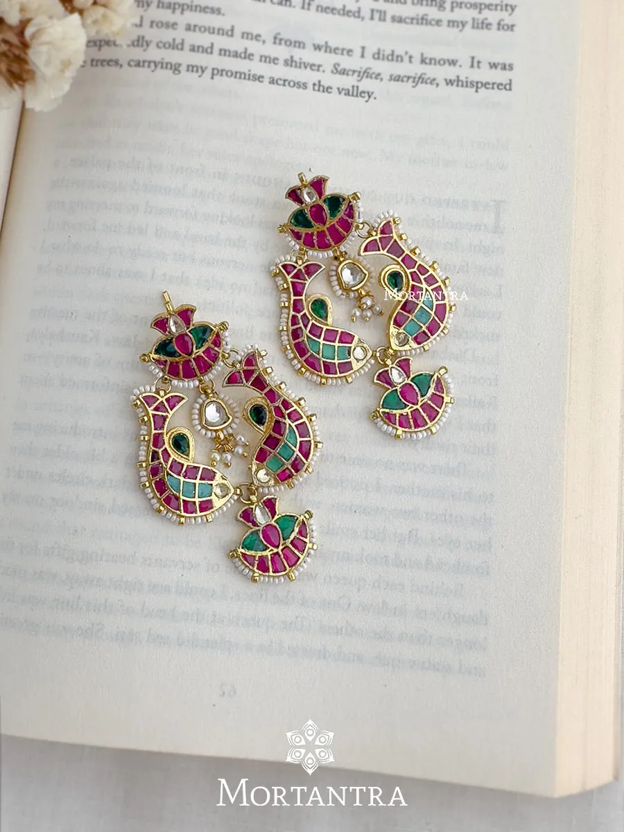 Multicolor Gold Plated Jadau Kundan Earrings - ME1114M