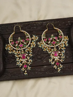 Multicolor Gold Plated Jadau Kundan Earrings - ME1170M