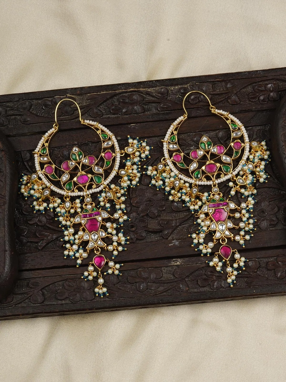 Multicolor Gold Plated Jadau Kundan Earrings - ME1170M