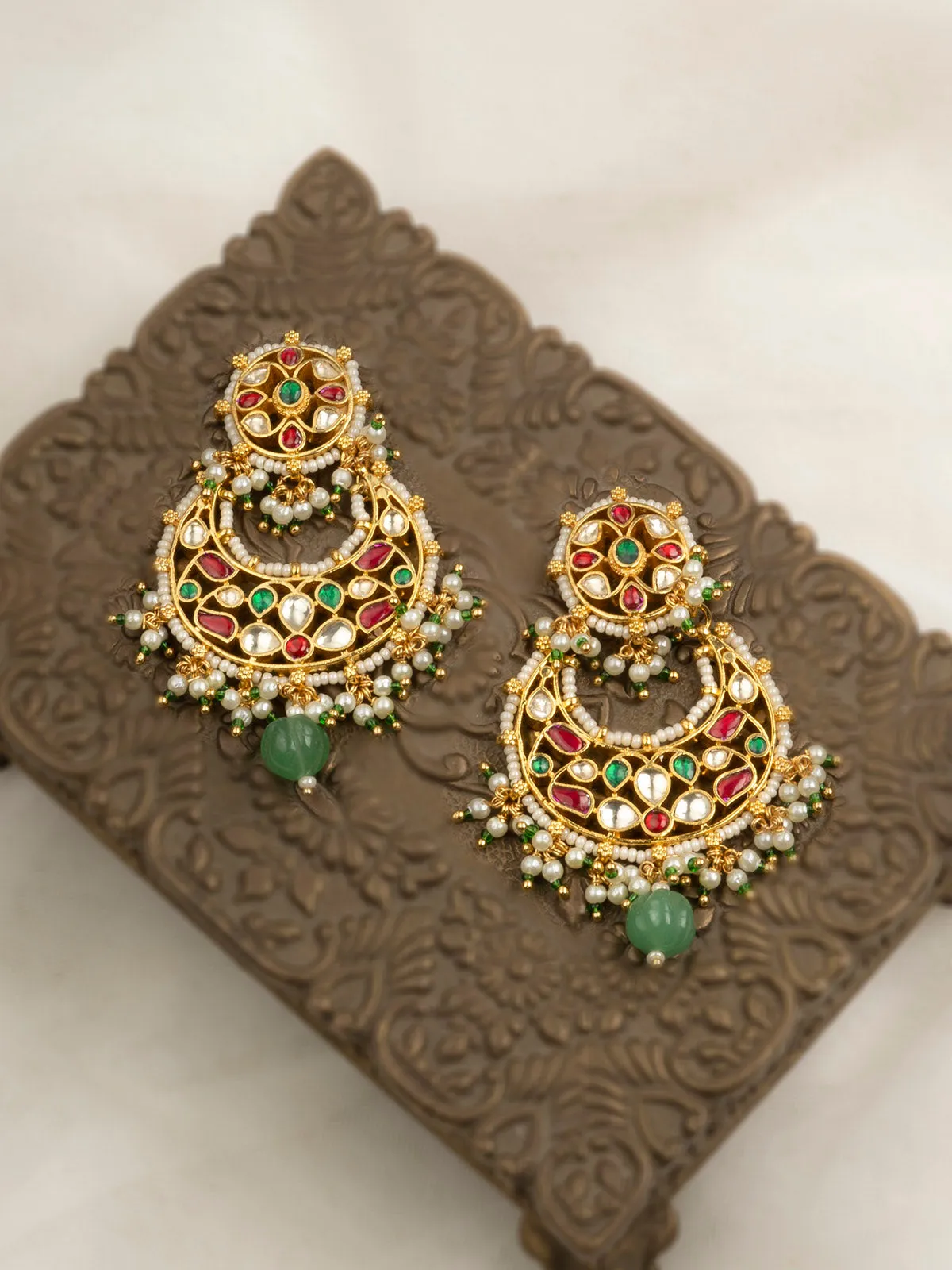 Multicolor Gold Plated Jadau Kundan Earrings - ME1171M