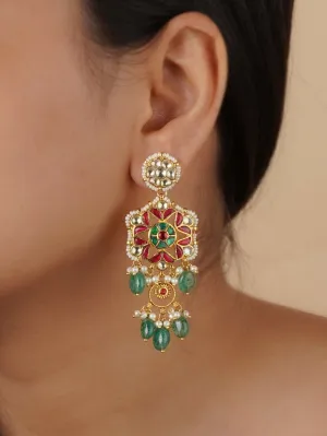 Multicolor Gold Plated Jadau Kundan Earrings - ME1235M