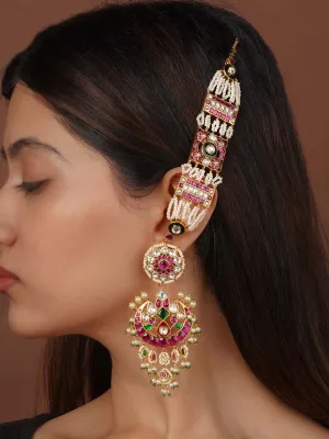 Multicolor Gold Plated Jadau Kundan Earrings - ME1259M