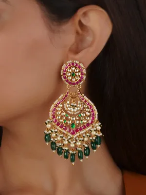 Multicolor Gold Plated Jadau Kundan Earrings - ME1308M