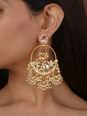 Multicolor Gold Plated Jadau Kundan Earrings - ME1311M