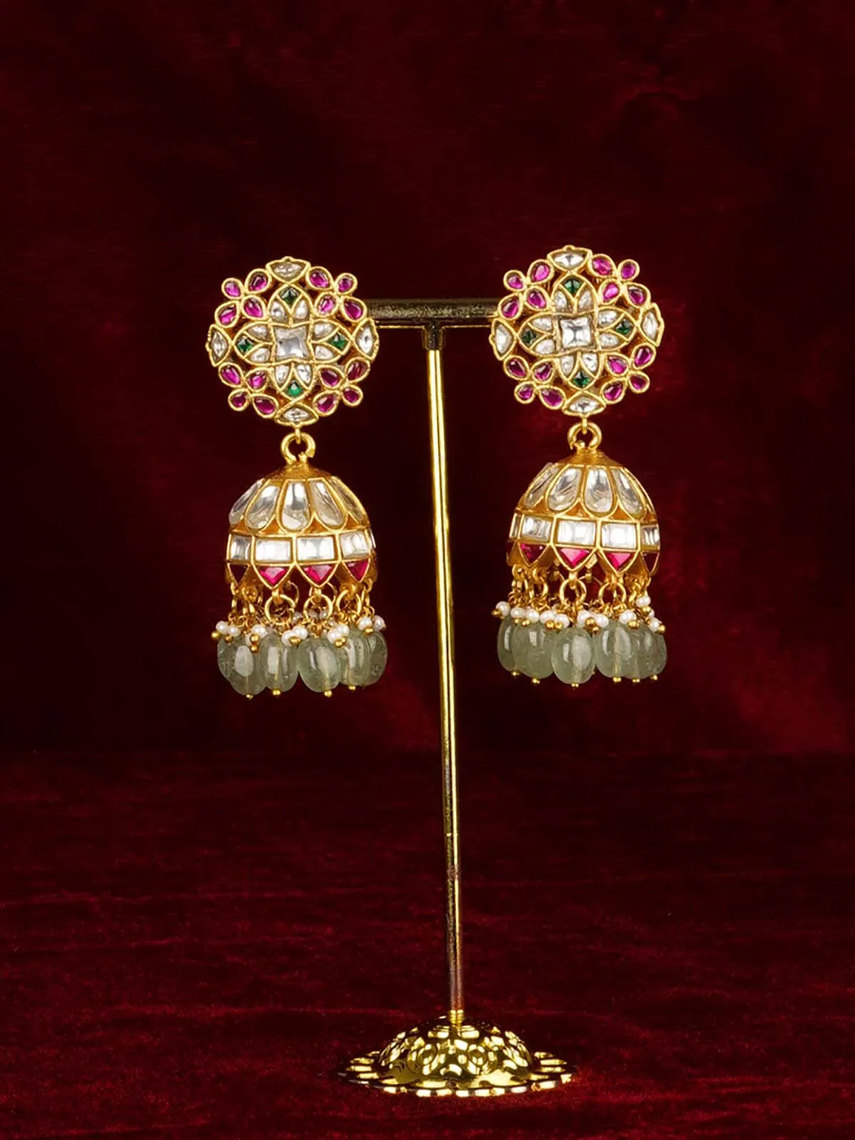 Multicolor Gold Plated Jadau Kundan Earrings - ME1330M