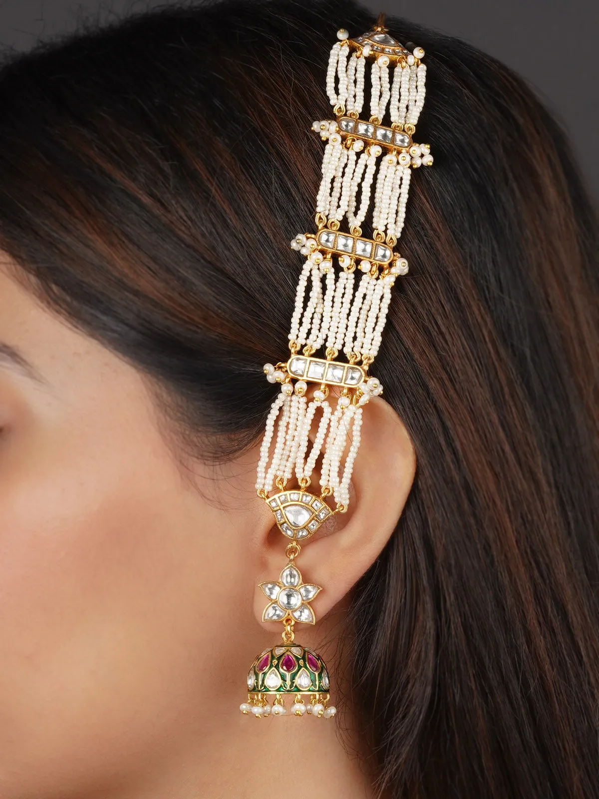 Multicolor Gold Plated Jadau Kundan Earrings - ME1345M