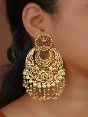 Multicolor Gold Plated Jadau Kundan Earrings - ME1355