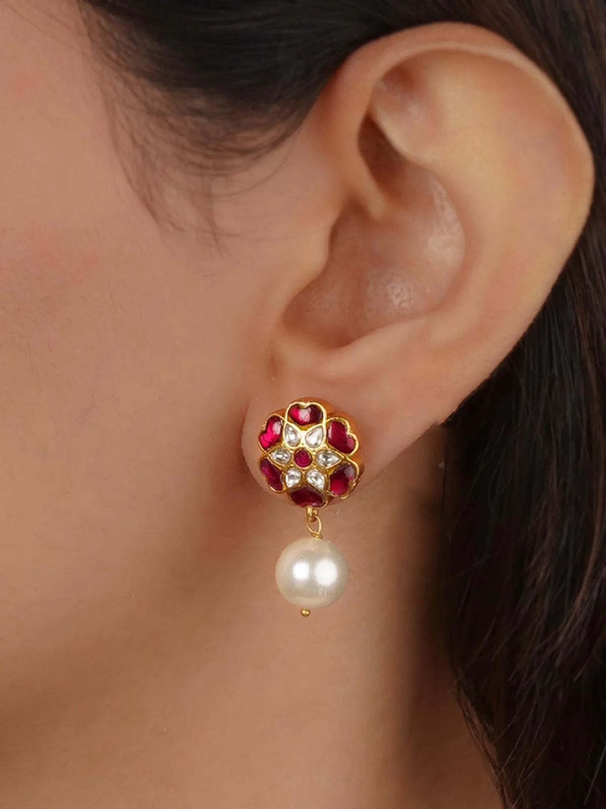 Multicolor Gold Plated Jadau Kundan Earrings - ME1376