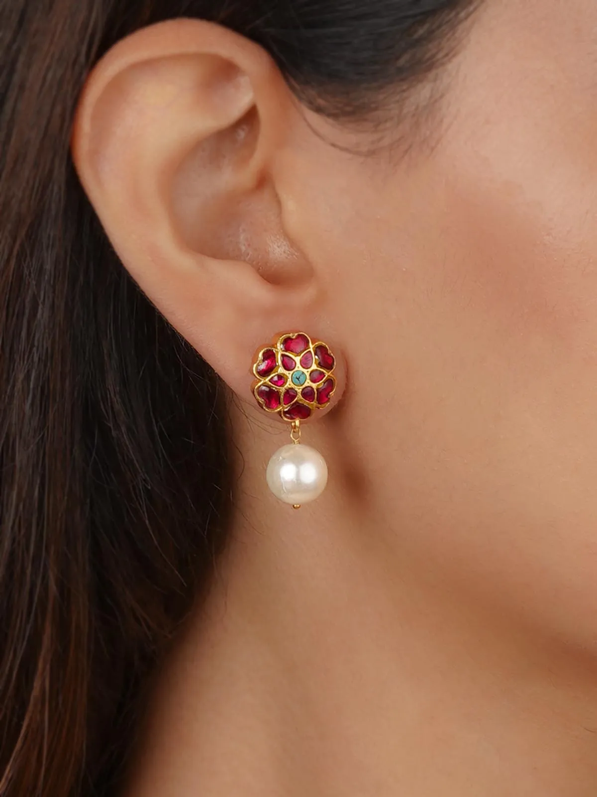 Multicolor Gold Plated Jadau Kundan Earrings - ME1376