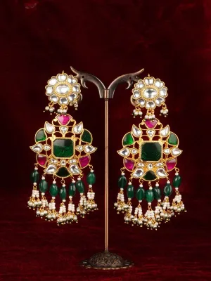 Multicolor Gold Plated Jadau Kundan Earrings - ME1379M