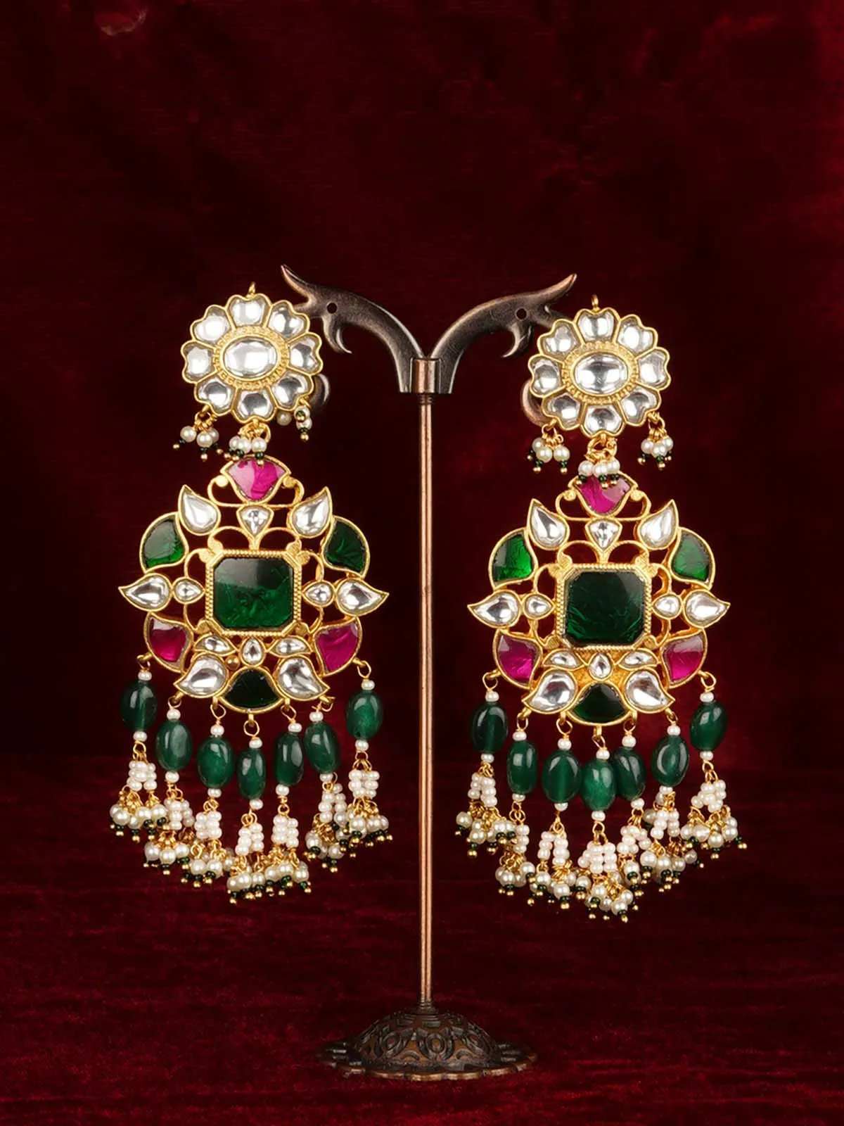 Multicolor Gold Plated Jadau Kundan Earrings - ME1379M