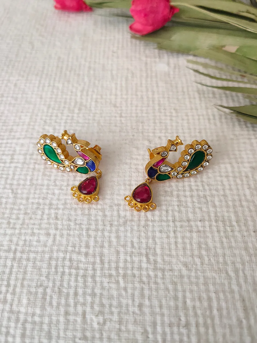 Multicolor Gold Plated Jadau Kundan Earrings - ME762M
