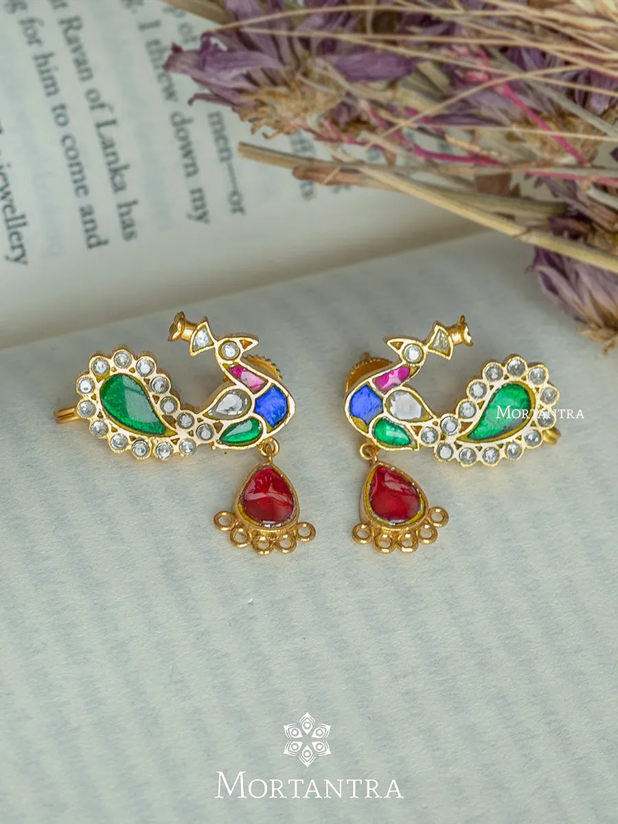 Multicolor Gold Plated Jadau Kundan Earrings - ME762M