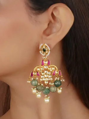 Multicolor Gold Plated Jadau Kundan Earrings - ME932M