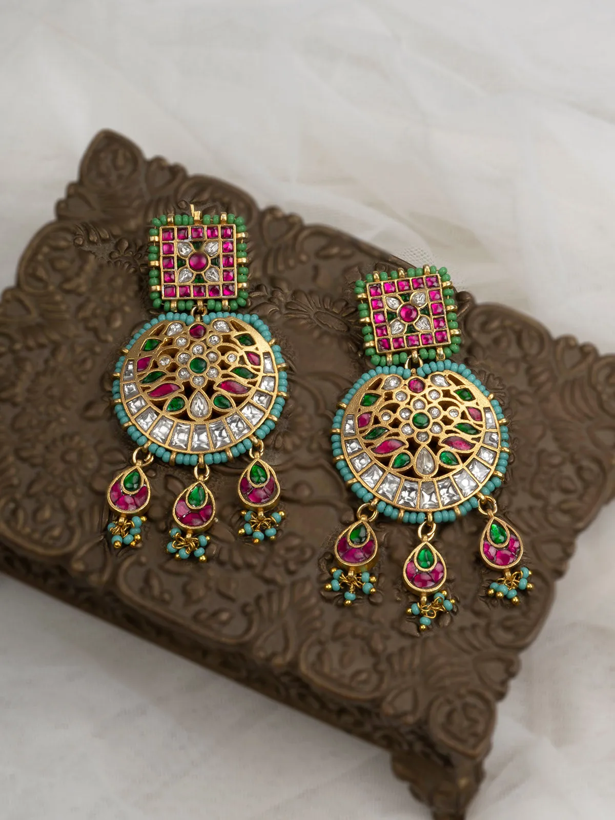 Multicolor Gold Plated Mishr Earrings - MR-E184M