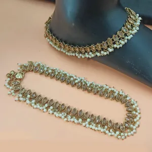 NAFJ Gold Plated Crystal Stone And Pearl Payal / Anklet